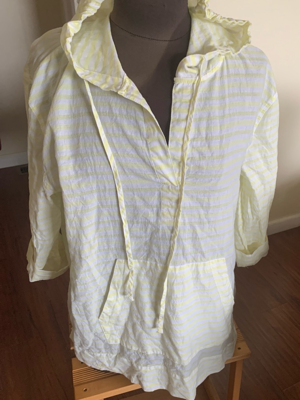 Lightweight cotton  Yellow & White checkered, Hooded Tunic can be a coverup